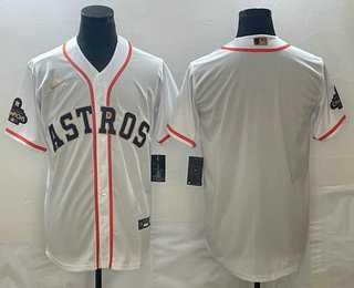Mens Houston Astros Blank 2023 White Gold World Serise Champions Patch Cool Base Stitched Jersey->houston astros->MLB Jersey